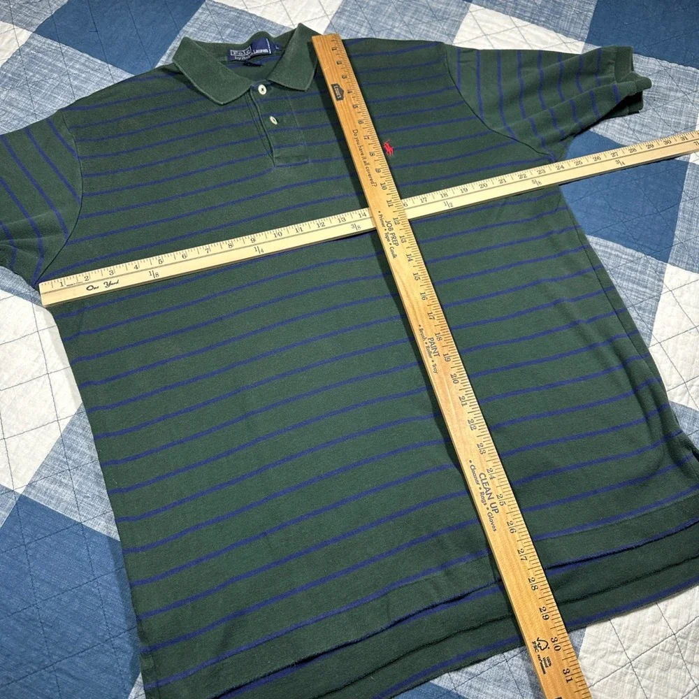 VTG Polo Ralph Lauren Mens Large Green Blue Pin Striped Short Sleeve Golf Shirt